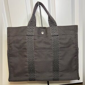 HERMES Herline Canvas Tote Bag in Gray - EUC